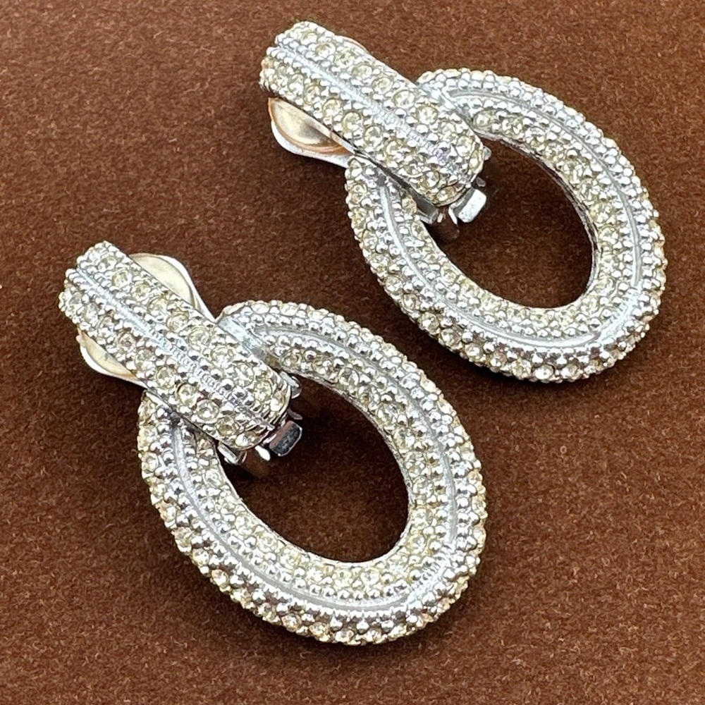 Rare Vintage Silver‎ Tone Christian Dior Earrings Clip On #444 - Picture 7 of 8